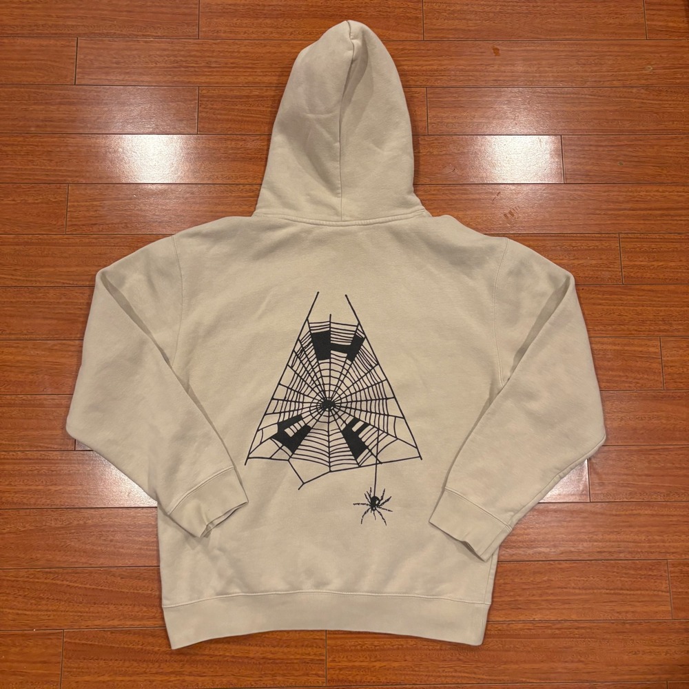 HUF Worldwide 20th Anniversary Spider Web Graphic Hoodie Tan Mens Medium